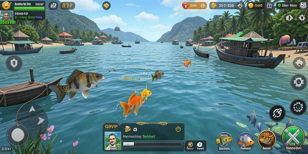 Tampilan gameplay G9VIP yang menampilkan aksi memancing seru.
