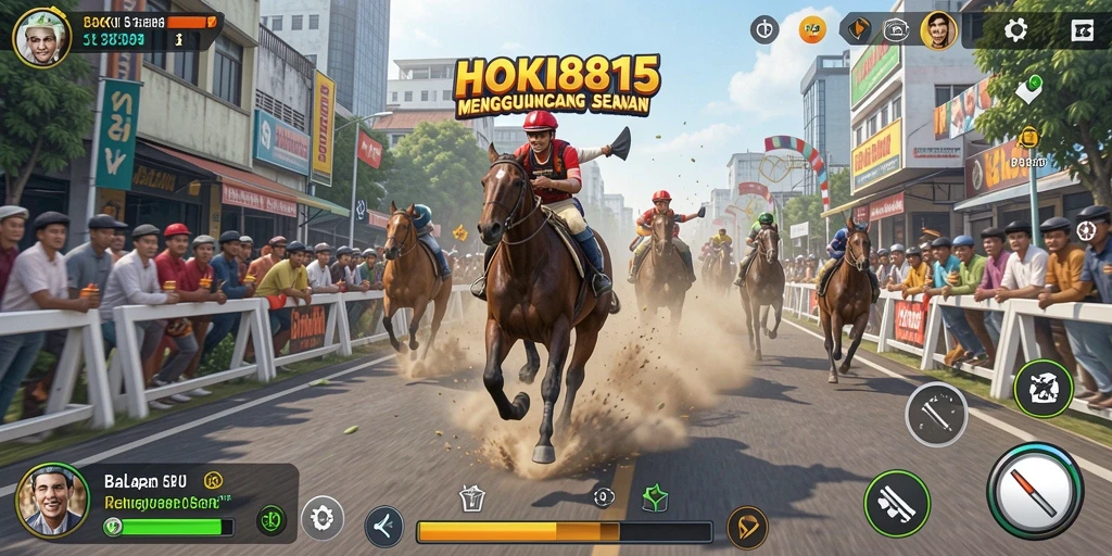 Tampilan gameplay balapan seru di HOKI8815 menunjukkan mobil dan trek menantang.