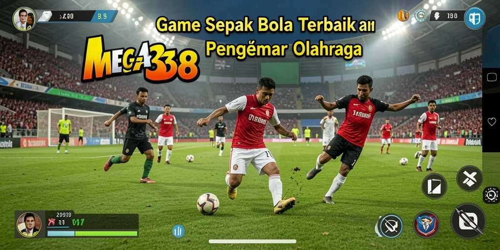 Screenshot MEGA338 menunjukkan aksi seru dalam pertandingan sepak bola.
