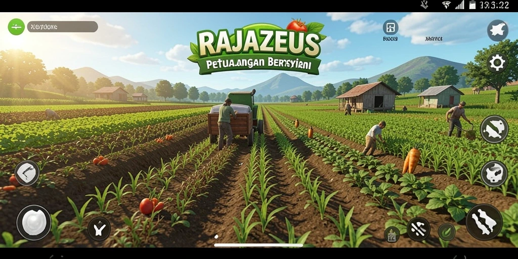 Screenshot RAJAZEUS menampilkan aktivitas bertani yang seru dan menyenangkan.