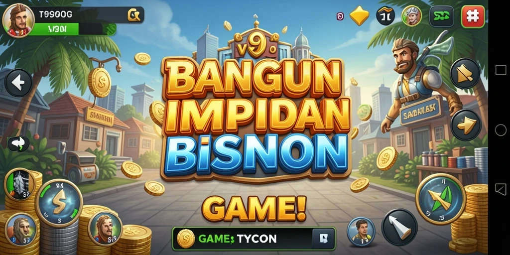 Screenshot gameplay V98 menunjukkan manajemen bisnis yang dinamis dan interaktif.